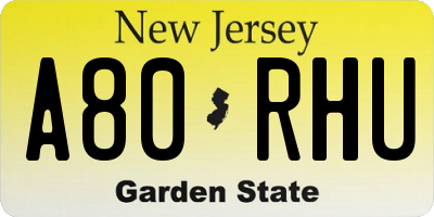 NJ license plate A80RHU