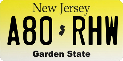 NJ license plate A80RHW
