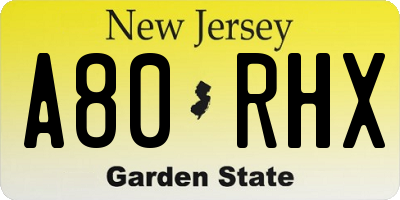 NJ license plate A80RHX