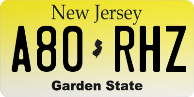 NJ license plate A80RHZ