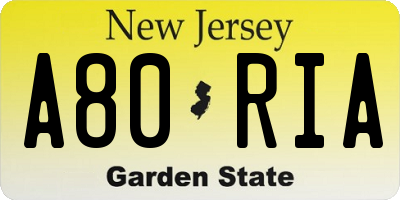 NJ license plate A80RIA