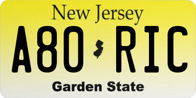 NJ license plate A80RIC