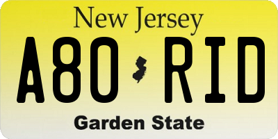 NJ license plate A80RID