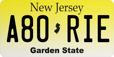 NJ license plate A80RIE