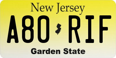 NJ license plate A80RIF