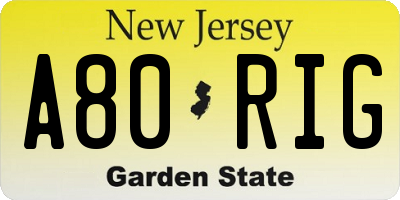 NJ license plate A80RIG