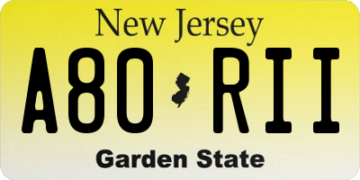 NJ license plate A80RII