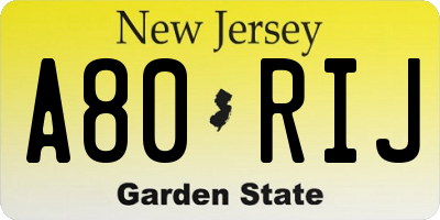 NJ license plate A80RIJ