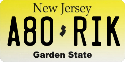 NJ license plate A80RIK