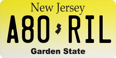 NJ license plate A80RIL