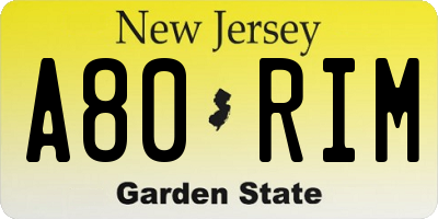 NJ license plate A80RIM
