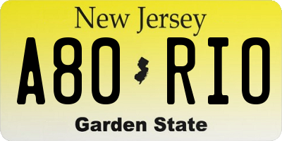 NJ license plate A80RIO