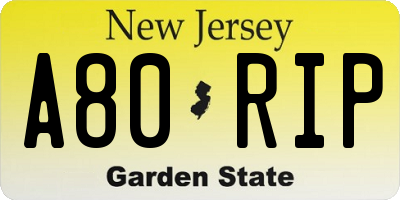 NJ license plate A80RIP