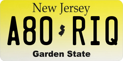 NJ license plate A80RIQ