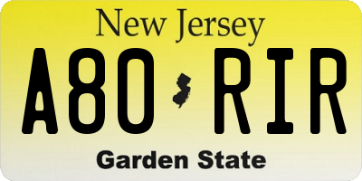 NJ license plate A80RIR