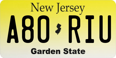 NJ license plate A80RIU