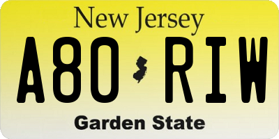 NJ license plate A80RIW