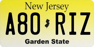 NJ license plate A80RIZ