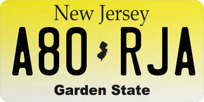 NJ license plate A80RJA