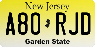 NJ license plate A80RJD