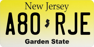 NJ license plate A80RJE