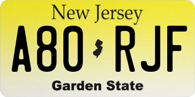 NJ license plate A80RJF