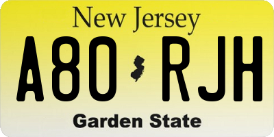 NJ license plate A80RJH