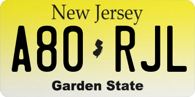 NJ license plate A80RJL