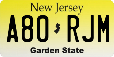 NJ license plate A80RJM