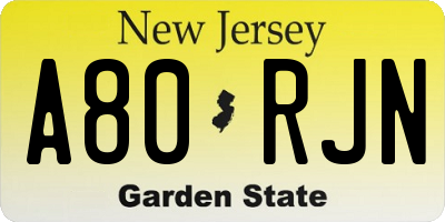 NJ license plate A80RJN