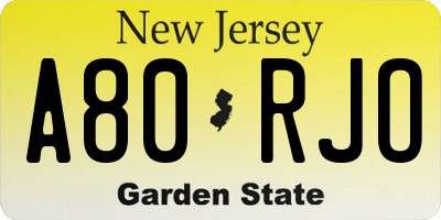NJ license plate A80RJO