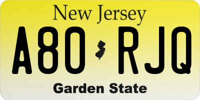 NJ license plate A80RJQ