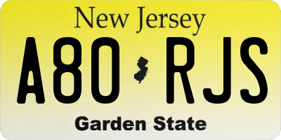 NJ license plate A80RJS