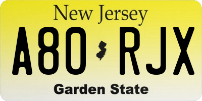 NJ license plate A80RJX