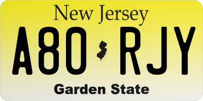 NJ license plate A80RJY