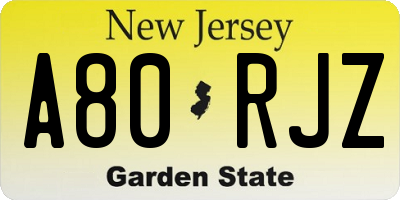 NJ license plate A80RJZ