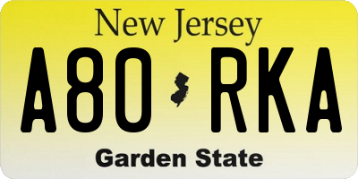 NJ license plate A80RKA