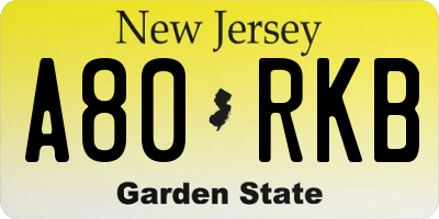 NJ license plate A80RKB