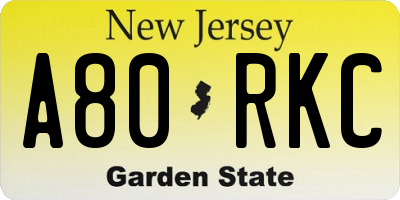 NJ license plate A80RKC