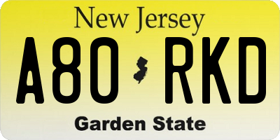 NJ license plate A80RKD