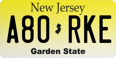 NJ license plate A80RKE