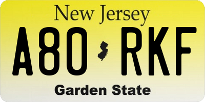 NJ license plate A80RKF
