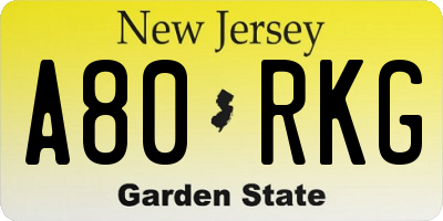 NJ license plate A80RKG