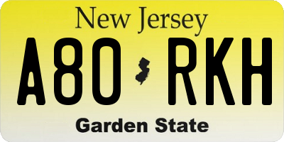 NJ license plate A80RKH
