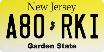 NJ license plate A80RKI