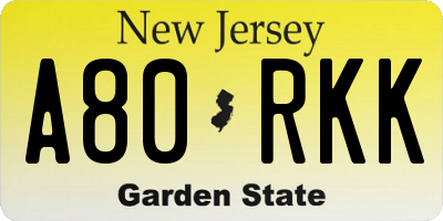 NJ license plate A80RKK