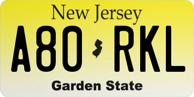 NJ license plate A80RKL
