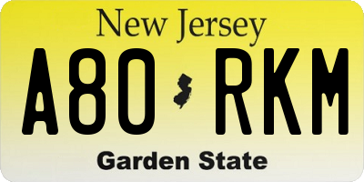 NJ license plate A80RKM