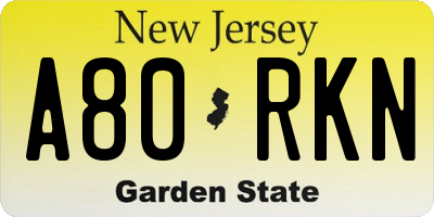 NJ license plate A80RKN