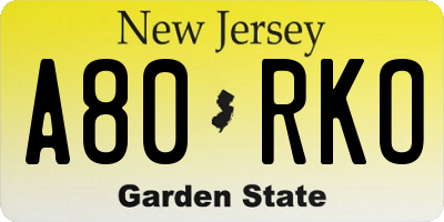 NJ license plate A80RKO